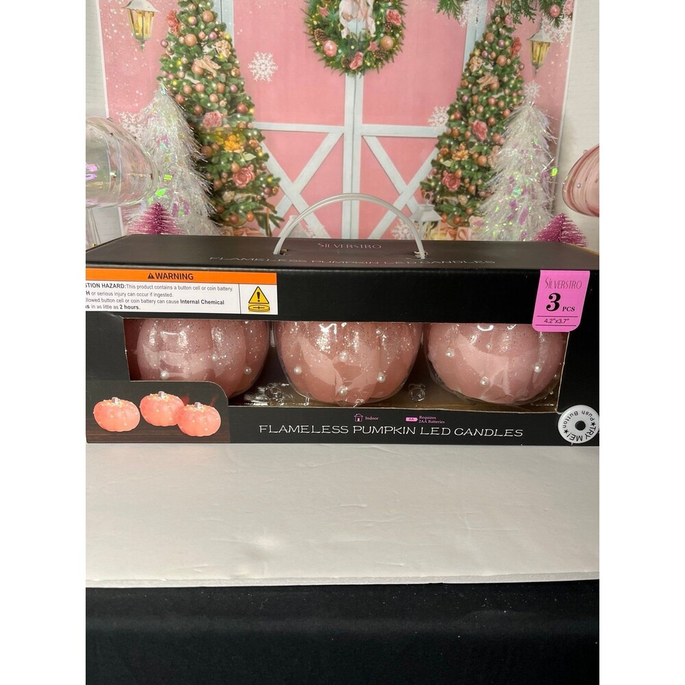 Summerween Flameless Pink Pumpkin Candle Set